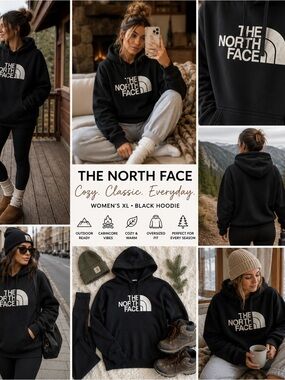 The North Face Hoodie Women's XL Black Sweatshirt Logo Outdoor Cozy Cabincore